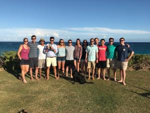 2017 program participants with Daniel Heinlein '07; the group visited his employer, JRG Re.
