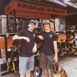 Appalachian alumni Caleb McGuire (left) and Christian Houpe started PubCycle of Boone in May 2018.